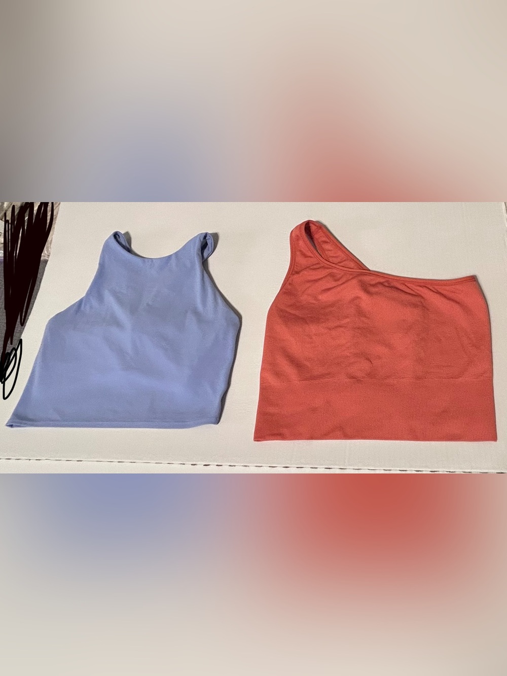 Two Athleta Crop Tanks. One Shoulder Orange Tank & Lavender Lilac Crop. Size Med